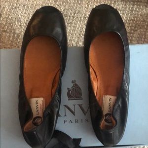 Lanvin black calfskin peep toe ballet flats